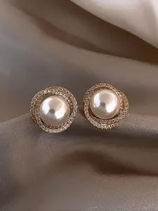 Faux Pearl Decorated Stud Earrings, High Quality Earrings, Fashion Jewelry for Party, Daily Clothing Decor, Trendy All-match & Exquisite Jewelry for Birthday Gift