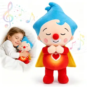 Breathing Plush Toy with Rhythmic Motion Soothing Sleep Aid Stuffed Animal Superhero Clown Plushie for Anxiety Relief Soft Cuddly Sleep Companion with Heart Decor Baby Nursery Bedtime Toy Birthday Gift for Kids Toddlers Boys Girls 40cm