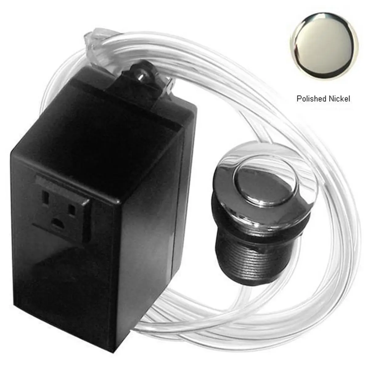 Westbrass Forged Brass Heavy Duty Garbage Disposal Air Switch with Remote Control, 6 ft Hose, UL Listed No-Shock Control Box, Single Outlet - Polished Nickel (Metallic) for Safe Disposal Operation Improvement, Improves Safe Disposal Operation