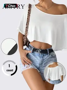 Women's Solid Color Tee, Casual Half Sleeve T-Shirt for Daily Wear, Ladies Clothes for All Seasons