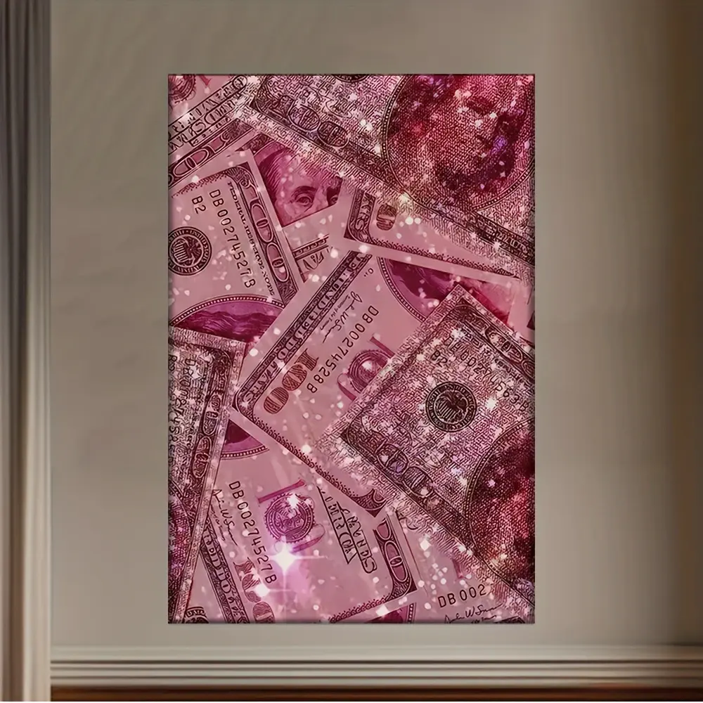 Pink Money Wall Art Poster, Luxury Wealth Decor Print, Glam Dollar Bill Aesthetic Artwork