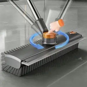 3-in-1 Floor Scrub Brush with Long Handle, Scrape and Heavy-Duty Stiff Bristle Floor Scrubber Brush with Squeegee and Tweezer for Cleaning Tile Wall Deck Bathroom Patio Garage Kitchen mop cleaner with 360 rotation swivel Detachable window cleaning tool