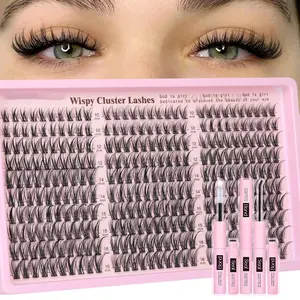 Lash Clusters Kit Wispy Eyelash Clusters Lashes Natural DIY Lash Extension Kit 10-16mm Cluster Eyelash Extensions Kit 300pcs C Curl Individual Lashes Cluster Eyelash (With Tweezers)