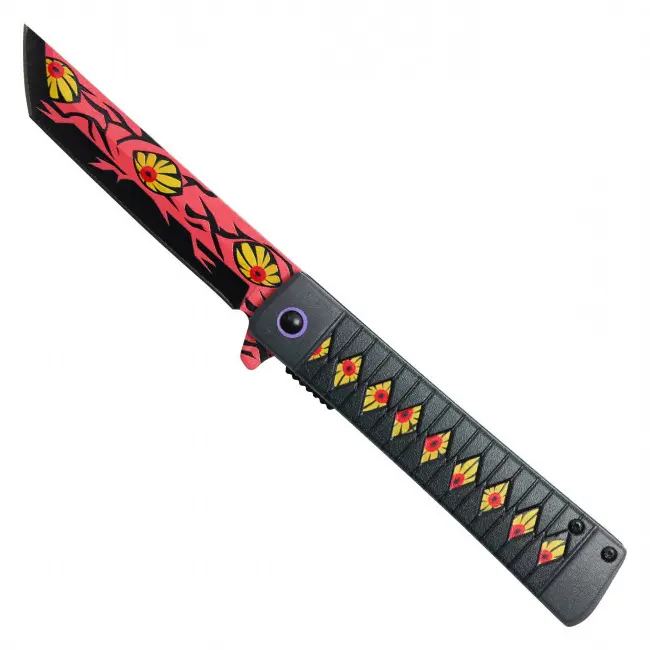 Red Katana Pocket Knife – Japanese Sword Style – Anime Inspired Folding Knife – Eye Diamond Artwork – Assisted Opening – Samurai Collectible – Warrior Gift