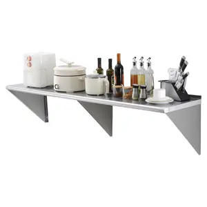 【Summervibes】VEVOR 18"x72" Smooth Round Stainless Steel Wall-Mounted Floating Shelf with Brackets, 500 lbs Load Capacity Heavy-Duty Commercial Storage Rack, Room & Household Items Decor for Kitchen, Restaurant