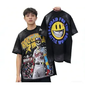 Roughplay American Cotton Retro Style T-Shirt Washed Vintage Jesus Skull Graphic Oversized Tee Rockabilly Streetwear Aesthetic Summer Outfit Unisex Top