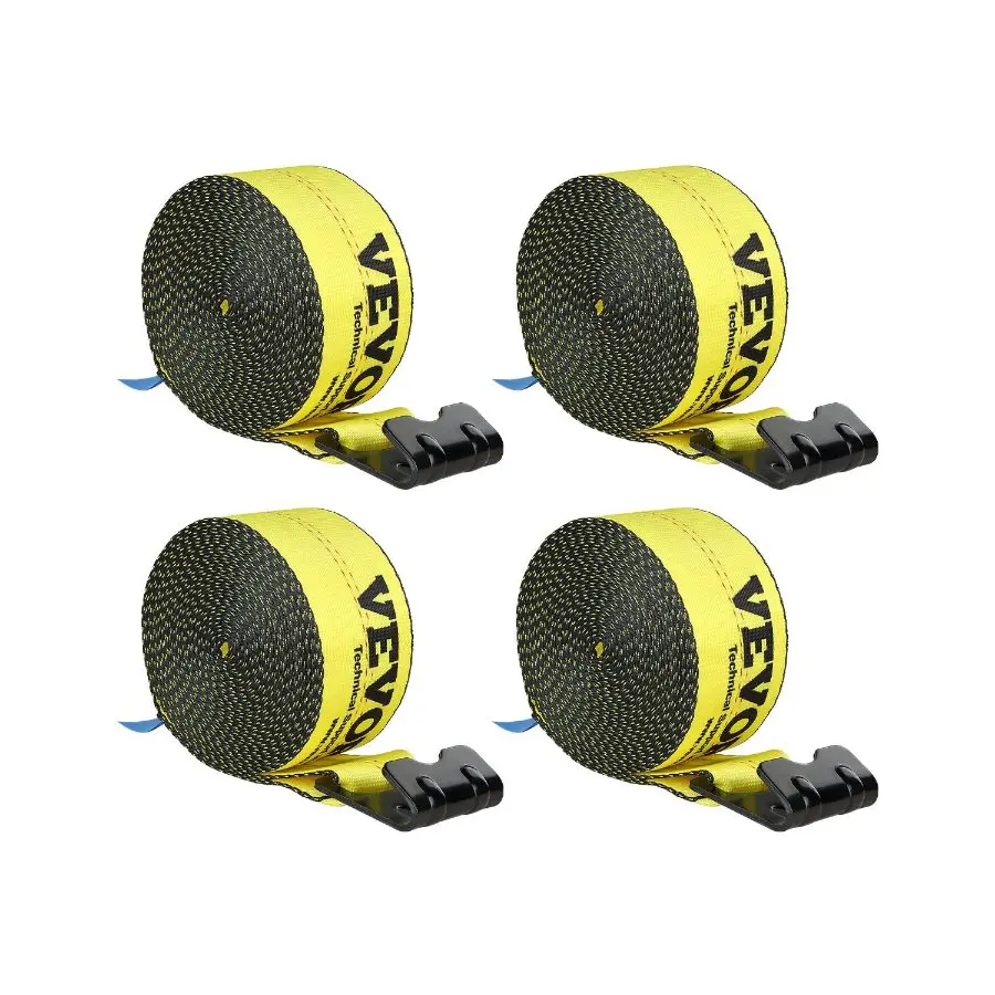 VEVOR Winch Straps, 4x 30', 6000 lbs Load Capacity, 18000 lbs Break Strength, Truck Straps with Flat Hook, Flatbed Tie Downs Cargo Control for Trailers, Farms, Rescues, Tree Saver, Yellow (4 Pack)