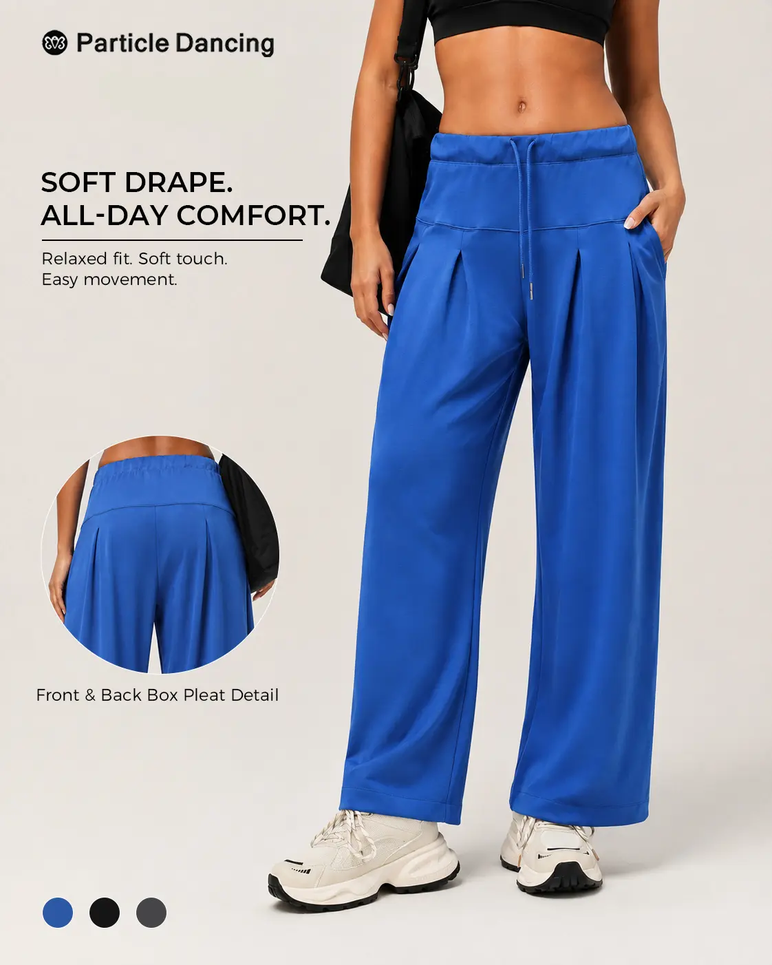 Women's Light Athleisure Style Bottoms, Soft Oversized Drapey Wide-Leg Lounge Pants with Adjustable Drawstring, Pockets, Loose-Fit Full-Length Design for Travel & Everyday Wear