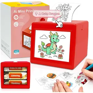 AI Voice Sticker Printer,  Toys Spark Imagination Intellectual Development, Mini Thermal Label Printer with Display, Inkless Portable Sticker Maker, 4 Rolls Paper
