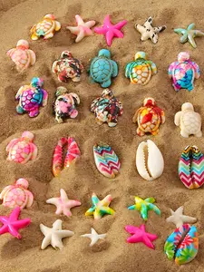28pcs DIY Ocean Series Jewelry Making Kit, Colorful Turtle Starfish Shell Beads, Marine Life Charm, Includes 3 Rolls of Elastic Cord, Assorted Colors, Beads Set