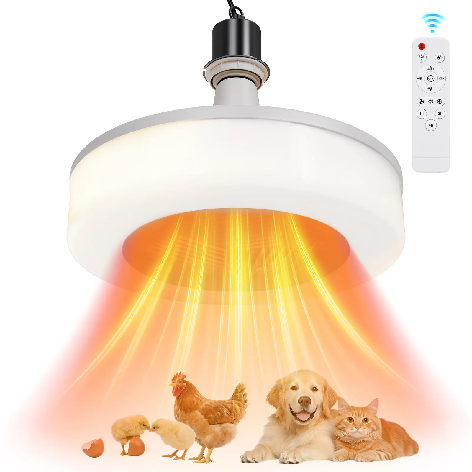 Chicken Coop Heater with Remote Control, Chick Brooder Heat Lamp with 2 Adjustable Heat Levels, Circulation Fan, 1/2/4H Timer for Chickens, Ducks and Small Animals