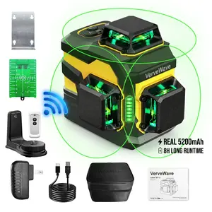 【FathersDayGift】VERVEWAVE 12-Line Green Laser Level 3x360° Self-Leveling, 3D Cross Line Tool with 5200mAh Battery (8H Long Runtime), Smart Remote Control, Cool Construction Gifts for Dad Men Husband