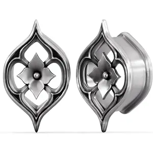 1 Pair Cathedral Rose & Petal Ear Tunnels - Gothic Screw  Plugs & Double Flare Gauges, Alternative Stretched Ears , Saddle Stretching Plugs for Women Men 0g-1 Inch