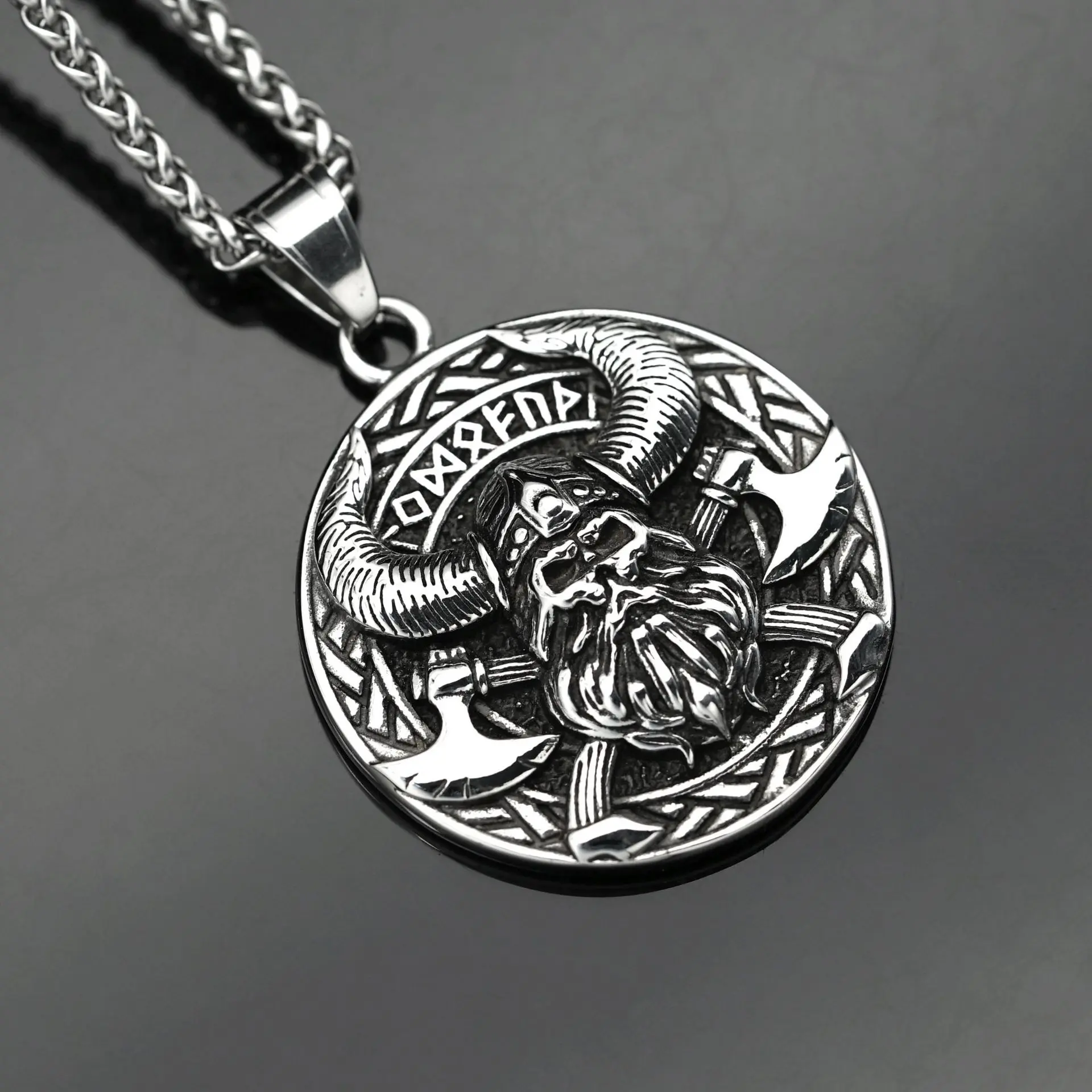 personalized retro Nordic Viking men's titanium steel pendant necklace, Viking Norse mythology pendant