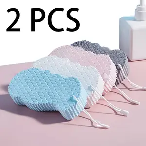 2-piece set of color-random ultra-soft exfoliating bath sponges, 3D three-dimensional shape, gently removes dead skin and dirt, massages and cleans to brighten the skin, suitable for showering and bathing, specially designed for people seeking gentle