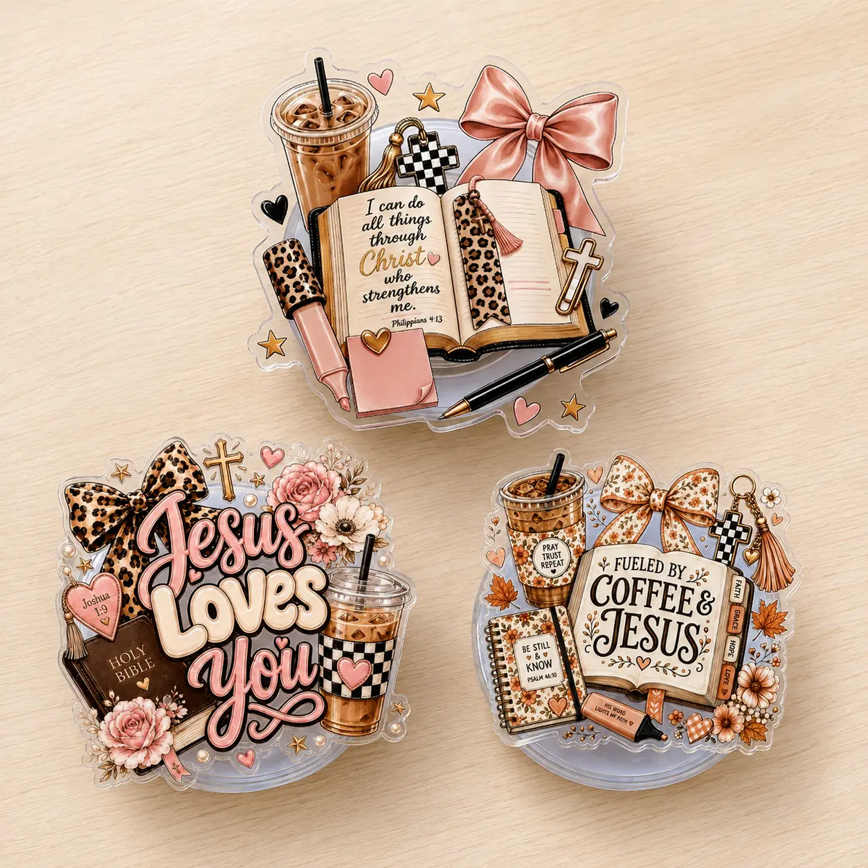 Coffee And Jesus MagSafe Phone Grip Christian Bible Verse Magnetic Kindle Holder Leopard Bow Faith Based Reader Gift