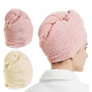 Microfiber Hair Towel Wrap for Women, 2-Pack Super-Absorbent Quick-Dry Hair Turban for All Hair Types, Anti-Frizz Large Hair Drying Towels with Button, Bathroom Premium Towel Set