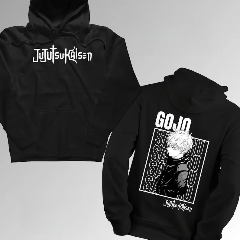 Men's Unisex Gojo Satoru Print Jujutsu Kaisen Hoodie-Jumper, Pure Cotton Casual Long-Sleeve Pullover, Fitted Classic Medium-Length Top for Fans of Jujutsu Kaisen