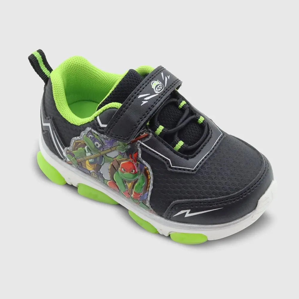Toddler Boys' Teenage Mutant Ninja Turtles (TMNT) Light-Up Athletic Sneakers - Easy Hook-and-Loop Strap Trainers, Light Up Shoes, Graphic Print