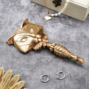 Resin Fox Shaped Mirror Decorative Ornament, Handheld Makeup Mirror, Desktop Decoration, Home Living Room Bedroom Decor, Holiday Party Gift, Travel Hand Mirror