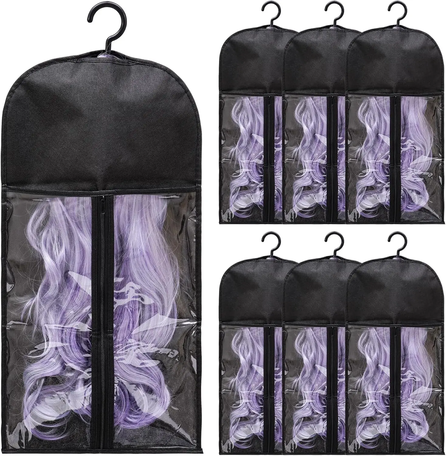 6/12 Pcs Wig Storage Bags with Hangers & Tags, Dust-Proof Organizer for Multiple Wigs,  Wig  tool Hair Extensions & Accessories, Ideal for Home, Travel & Closet Storage