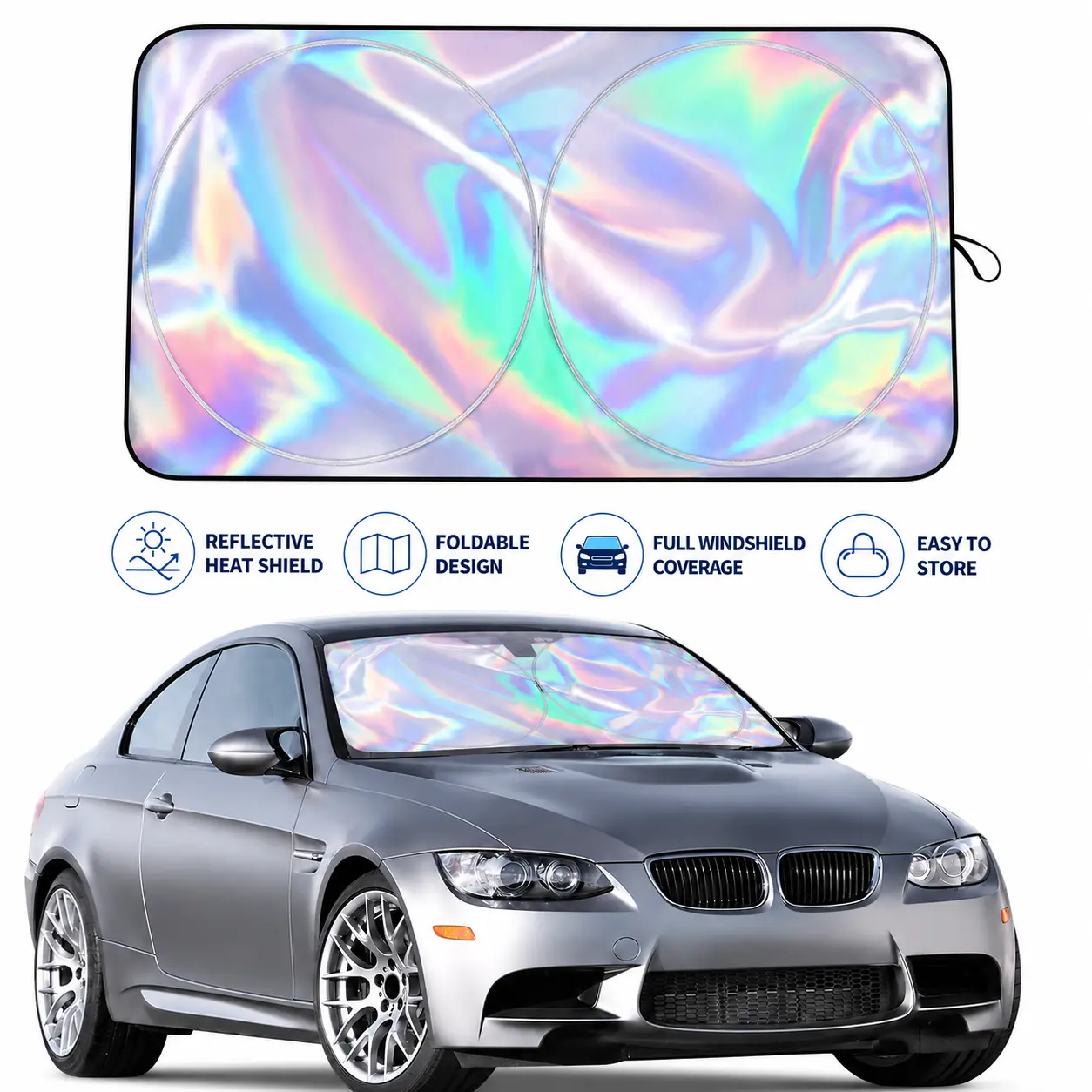 Foldable Reflective Portable Car Sunshade Umbrella - Anti-UV Heat Shield, Full Coverage Sedan Front Window Accessory, Multipurpose Automotive Exterior Item for Drivers