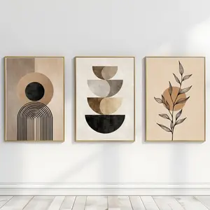 3-Piece 2D Modern Bohemian Style Print, Neutral Geometric Wall Decor Set, Ideal for Bedroom Living Room Hallway