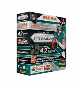 Panini 2024 NFL Prizm Mega Box - 42 Cards with 5 Exclusive Neon Green Pulsar Prizes & 90 Silver Prizes for NFL Collectors