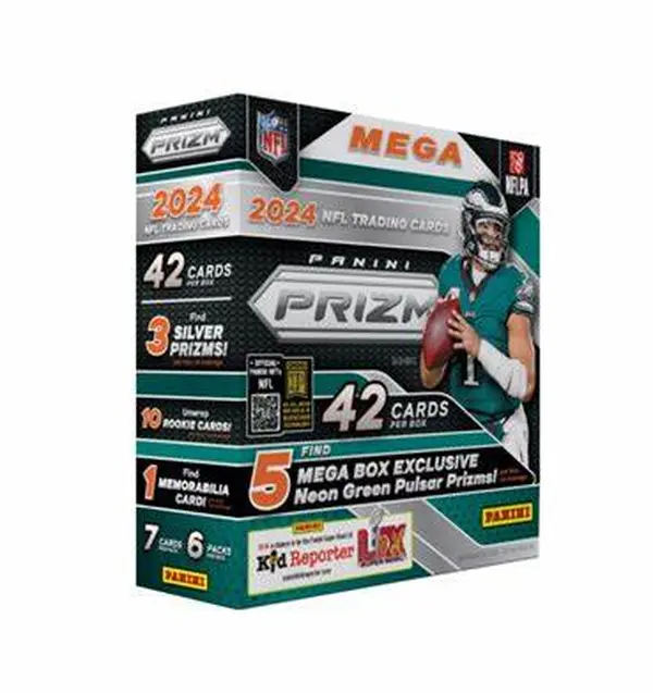 Panini 2024 NFL Prizm Mega Box - 42 Cards with 5 Exclusive Neon Green Pulsar Prizes & 90 Silver Prizes for NFL Collectors
