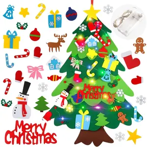 Felt Christmas Tree Set for Toddlers Kids with Led String Light，3.2ft Wall Hanging DIY Christmas Tree with Detachable Ornaments for Xmas Gifts Home Decoration