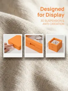 5-Pack （11cm×11cm) 3D Orange Floating Display Cases, Dustproof Jewelry Packaging, Transparent Hanging Storage Boxes with Elastic Membrane, for Necklaces, Bracelets, Rings, Coins, Earrings & Brooches, Suitable as Gift Boxes for Retail and Personal Use