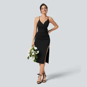 Halara Softlyzero Airy Crossover Ruched Backless Lace-Up Split Bodycon Dress - Cool Touch, UPF50+, for Bridesmaids & Wedding Guests