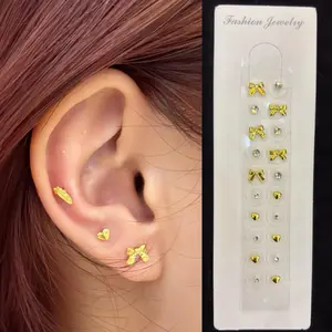 LuluPop Golden Bow Ear Seeds Jewelry Set – Magnetic Acupressure Non-Piercing Earrings, Ear Seeding Patches, ear seed patches, ear Seeds patches Ear Seed Earrings Wellness