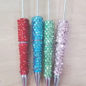 Rhinestone Beadable Pens with Glass Rhinestones - 4 Pack in Various Colors Including Red, Blue, Green & Pink