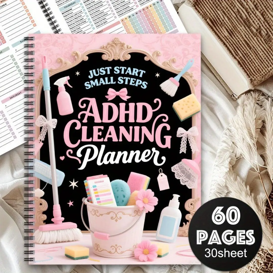 ADHD Cleaning & Organizing Planner for Adults and Teens, Daily/Weekly/Monthly Cleaning Schedule Checklist Notebook, Home Chore Chart, Day Planner
