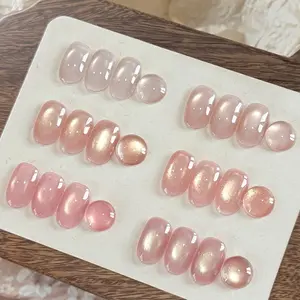 GAOY Moonlight Ballet Soft Pink Cat Eye Gel Nail Polish Set, 6 Jelly Nude Colors Holographic Translucent Gel with Magnet, Soak Off UV Light Cure for Nail Art