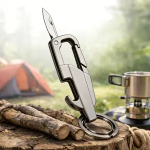 Multifunctional Keychain with Portable Bottle Opener, Folding Knife, Tactical Carabiner for EDC Key Ring, Unisex Fashion Car Key Accessory