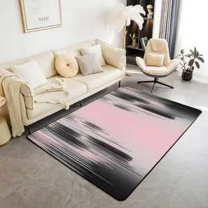 Feelyou Pink and Black Modern Non-slip Flannel Top Geometric Graphic Minimalist Area Rug - Gradient Stripes Style Multi-size Indoor Floor Mat, Home Decor for Living Room, Messy Rust Art Carpet