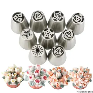 9pcs/1Set Russian Piping Tips Cream Nozzles For Cake Tool Bakery Accessories Flower Piping Pastry Bag Cake Decorating Tools