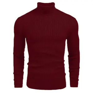��Men's Ribbed Turtleneck Sweater��High Neck Slim Fit Knit Pullover Winter Warm Thick Fabric For Loungewear And Streetwear X0074