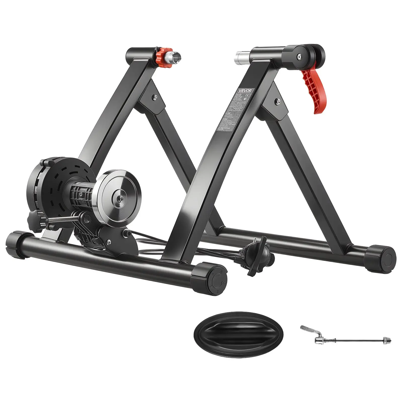 VEVOR Unisex Carbon Steel Bike Trainer, 6-Level Resistance, 26-29 in Wheels/700C Wheels, Foldable Magnetic Stationary Stand for Adults’ Indoor Exercise Riding with Quick Release Skewer, Front Wheel Riser Block for Bikes
