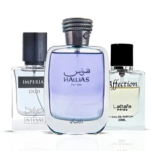 Hawas For Him 100ML by Rasasi, Imperial Oud 50ML by Intense Elite, Affection 20ML by Lattafa Pride | A Bold Trio of Vibrant Citrus, Opulent Oud & Creamy Gourmand Notes. (Bundle)