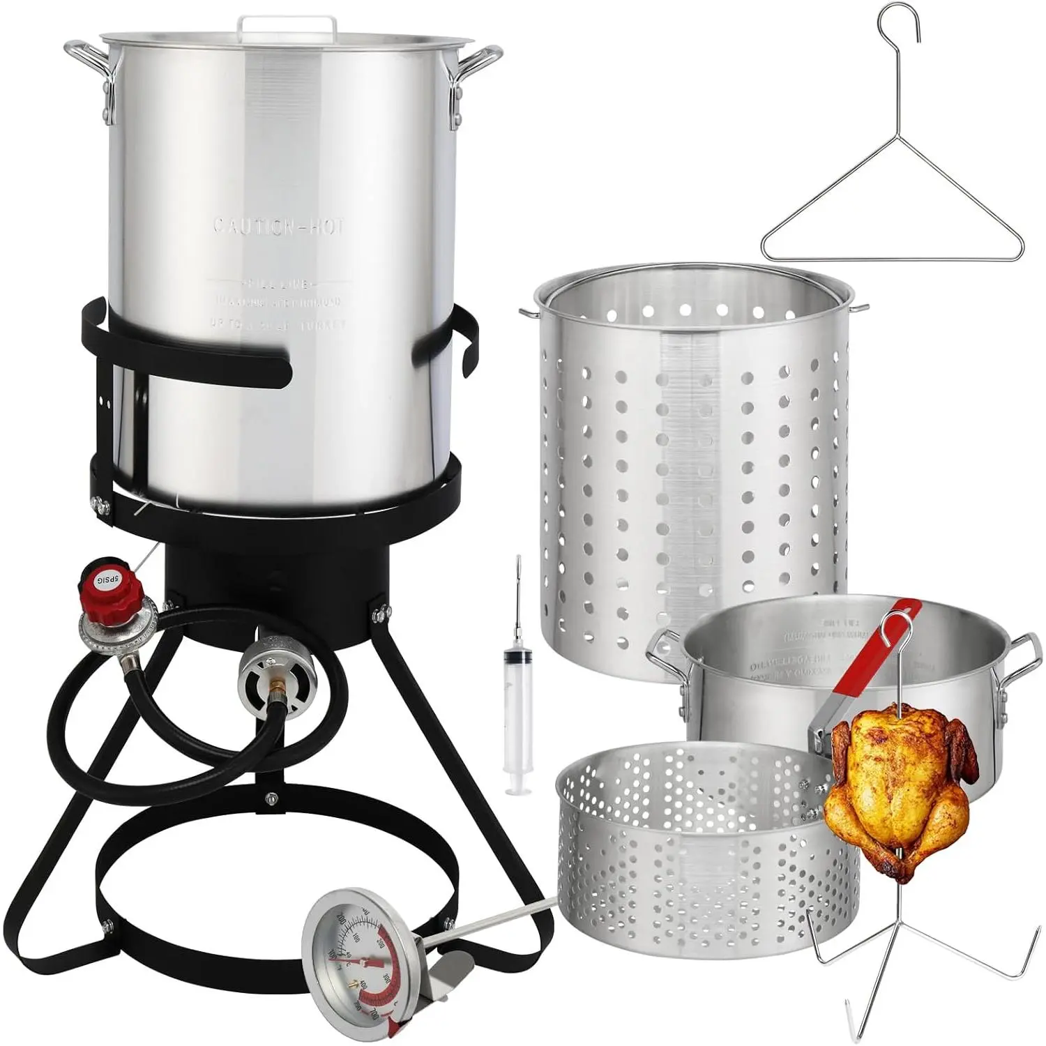 30QT Turkey Fryer Set and Seafood Boil with Propane Gas Burner, Perforated Basket – Perfect Outdoor Cooker for Crawfish, Crab, Shrimp, Lobster, and Frying – Complete Outdoor Cooking Kit Visit the Gas One Store
