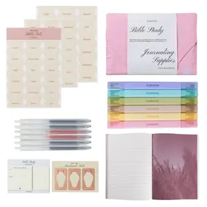 Alabaster Bible Study Journaling Supplies Kit - Pink/Beige with Notebook, Bible Tabs, Bookmark Tabs, Sticky Notes, Highlighters, Gel Pens, and Carrying Pouch
