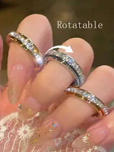 Minimalism Rotating Cubic Zirconia Starry Sky Stainless Steel Ring, Wedding Jewelry Gift, Accessory for All Occasions, Exquisite Birthday Present, Suitable for Both Men and Women Meditation Ring Stress Relief Ring, Adjustable Rings