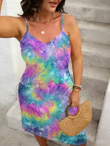 Plus Size All-Over Printed Dress, Loose Fit Sleeveless Spaghetti Strap Design, Ideal for Daily Wear & Parties, Fashionable Casual Style