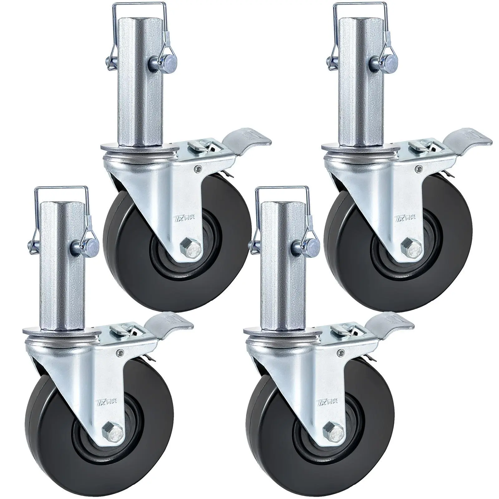 VEVOR 4-Pack Lockable Caster Wheels, 5" Heavy Duty Rubber Swivel Wheels with Double Lock Mechanism, 1.25" Square Stem, 440LBS Capacity Furniture Hardware for Cabinets, Display Equipment, Light Machinery