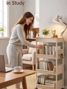 4-Tier Rolling Storage Cart with Lockable Wheels - Multi-Functional Utility Organizer Shelf for Storage Organization, Mobile Trolley for Kitchen, Office (30cmx21cmx90cm)