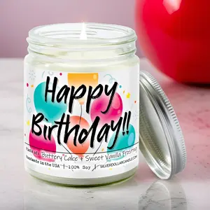Happy Birthday Candle - Birthday Cake Scented Candle - Sweet Vanilla & Buttery Cake Scent for a Joyful Ambiance - 9/16oz 100% All-Natural Handmade Soy Wax Candle