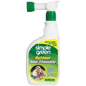 Simple Green 32 oz. Outdoor Odor Eliminator, Pet Safe Enzyme Cleaner for Grass and Patios, Eliminates Urine and Organic Odors at Source, Easy Hose Attachment Bottle, Fresh Clean Scent for Yards and Kennels.
